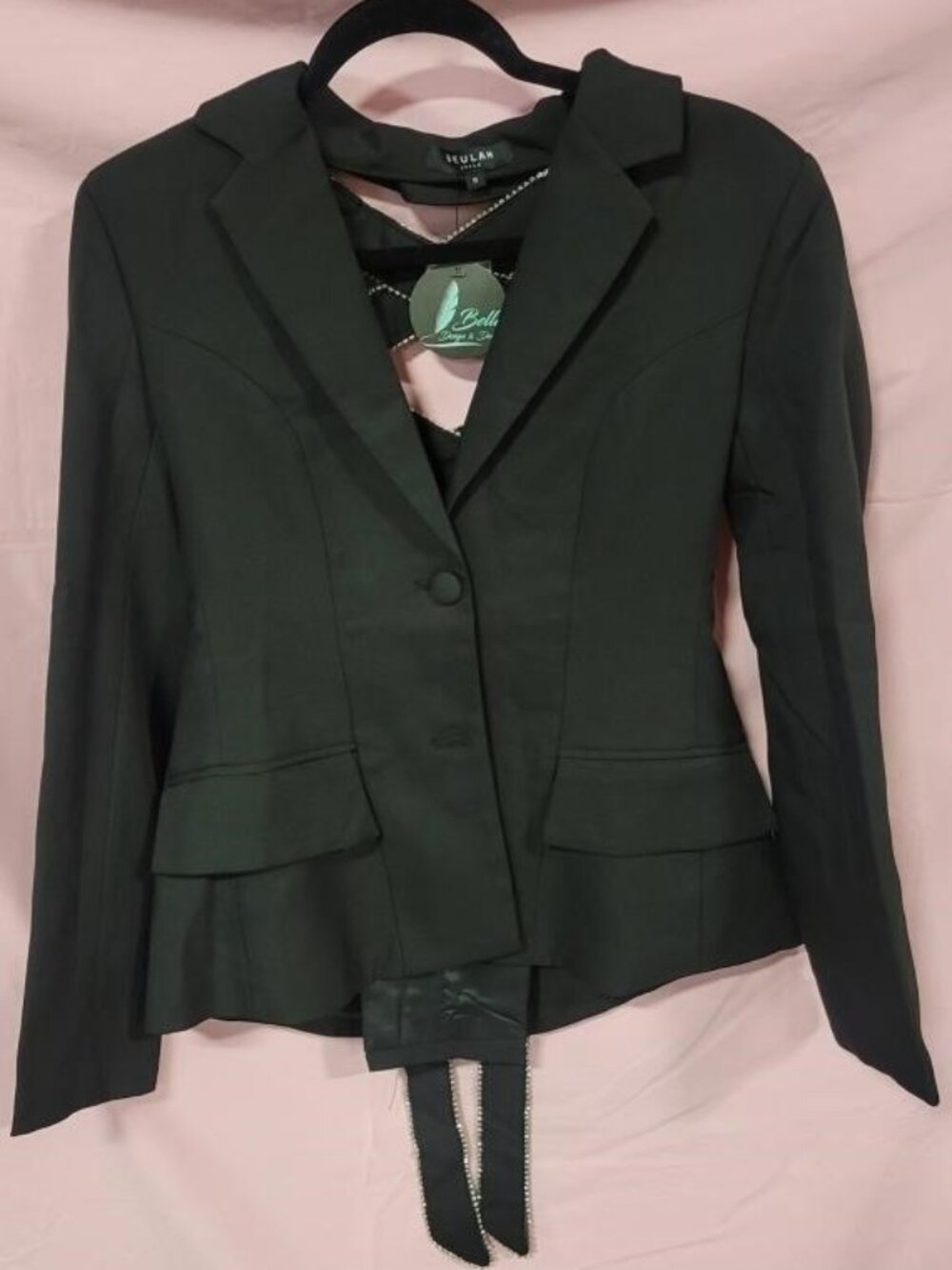 BEULAH RHINESTONE OPEN BACK BOW BLACK BLAZER - S